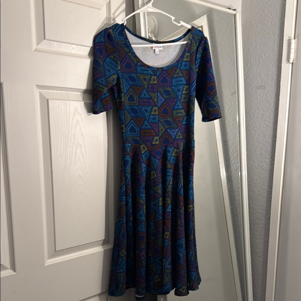 LuLaRoe Blue and Black Fit and Flare Midi Dress